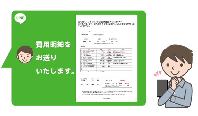 フォームへご記入いただいた情報をもとに、事前に費用明細をLINEで送付